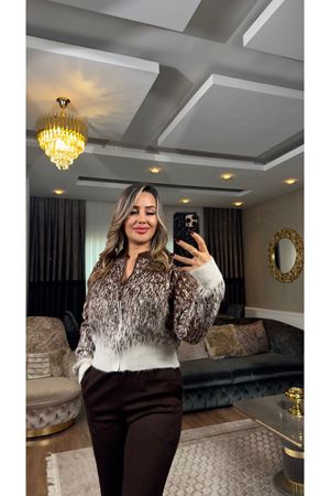 fermuarlı desenli yumoş hırka-camel