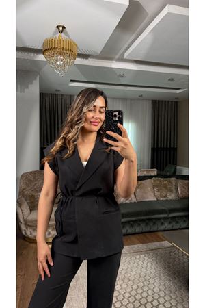 tensel kumaş modal yelekli takım-siyah