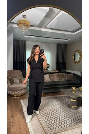 tensel kumaş modal yelekli takım-siyah