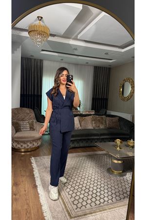 tensel kumaş modal yelekli takım-lacivert