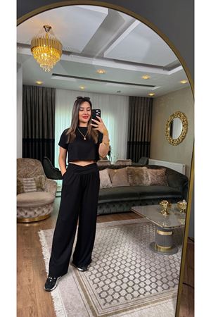 oysho bel detay bisiklet yaka takım-siyah