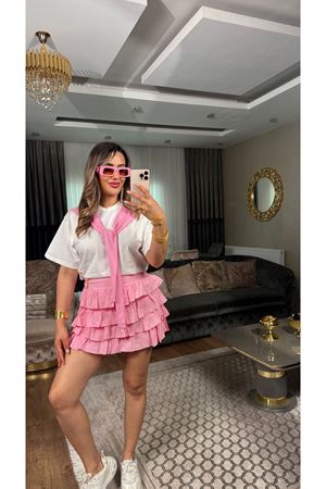 fırfırlı mini etek-pembe