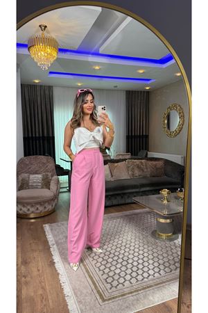 bol paça kumaş pantolon-pembe