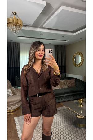 Quzu Transparan Dokulu gömlek-acıkahve