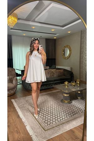 Dilvin volümlü kısa elbise-ekru