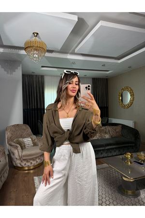 msperry düşük omuzlu oversize gömlek-haki