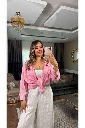 msperry düşük omuzlu oversize gömlek-pembe