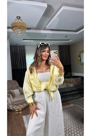 msperry düşük omuzlu oversize gömlek-sarı