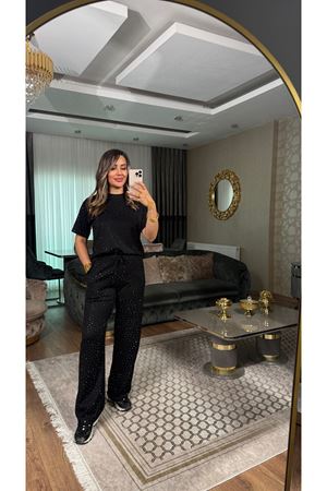 oysho taşlı basic kadın ikili takım-siyah