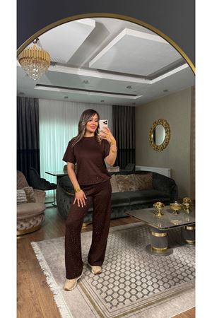 oysho taşlı basic kadın ikili takım-acıkahve