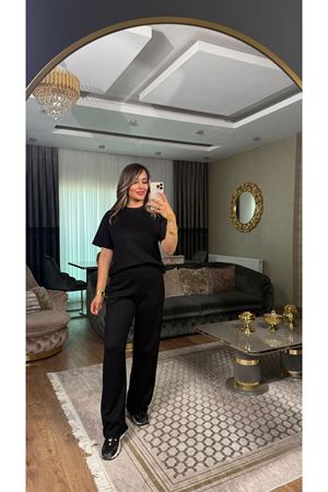 oysho bisiklet yaka basic kadın ikili takım-siyah