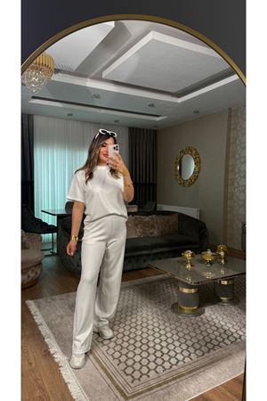 oysho bisiklet yaka basic kadın ikili takım-ekru