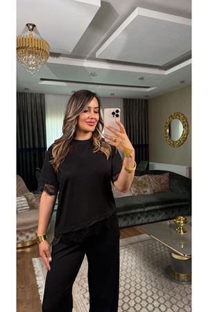 oysho dantel detay kadın ikili takım-siyah