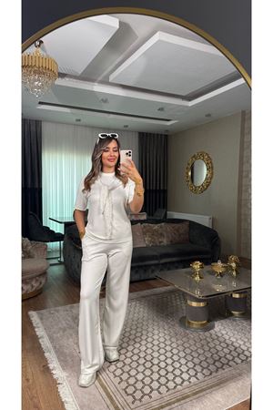 oysho dantel bağlamalı kadın ikili takım-ekru