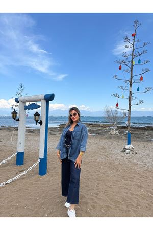 taşlı kot ceket-lacivert