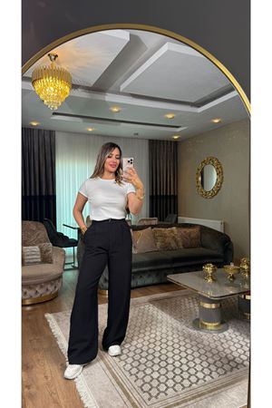 bol paça kumaş pantolon-siyah