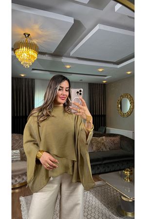 msperry uçuşan pelerin bluz-olive yeşil