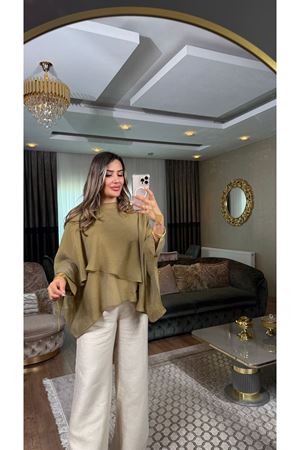 msperry uçuşan pelerin bluz-olive yeşil