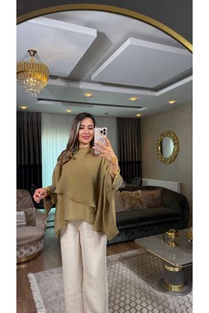 msperry uçuşan pelerin bluz-olive yeşil