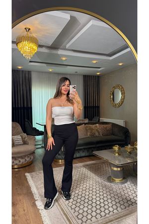 bershka pamuklu ispanyol paça yüksek bel tayt-siyah