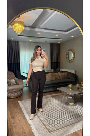 bershka pamuklu ispanyol paça yüksek bel tayt-acıkahve