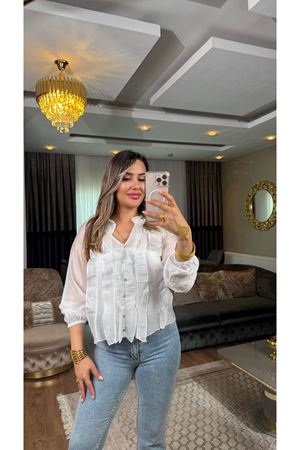 fırfırlı transparan gömlek-beyaz