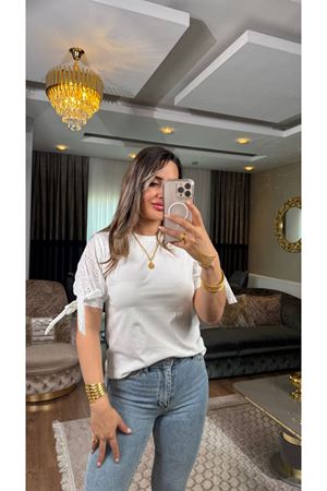 kolu fisto bağlamalı tişört-ekru