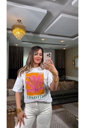 niteoasel baskılı tişört-beyaz