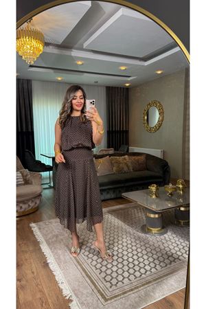 mini puantiyeli etek-kahve 