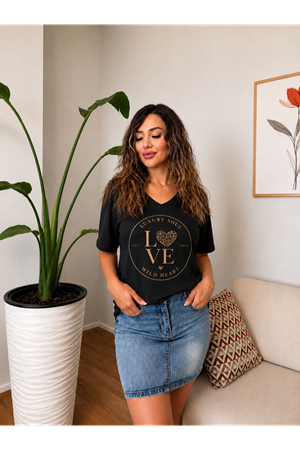 love luxury soul baskılı kadın tişört-siyah