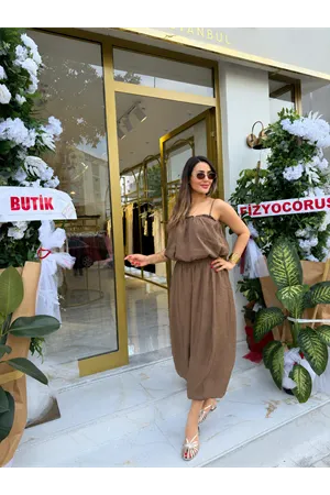 askılı balon bluz şalvar pantolon ikili takım-acıkahve