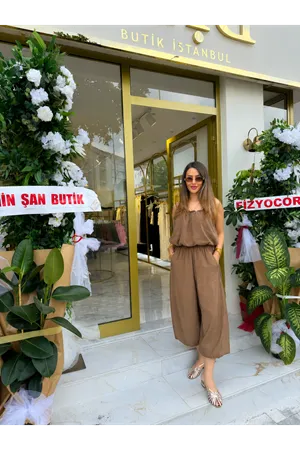 askılı balon bluz şalvar pantolon ikili takım-acıkahve