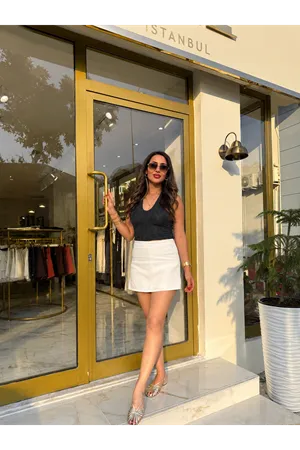  qustyle ham keten şortlu etek-ekru
