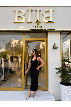 Dilvin halter yaka midi elbise- siyah 
