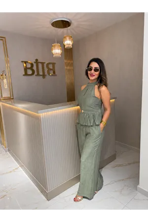 halter yaka gold düğmeli ikili takım-haki