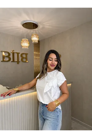 qstyle omuz çiçekli bluz-beyaz