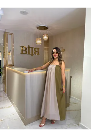 qstyle askılı elbise-kahvebeyaz