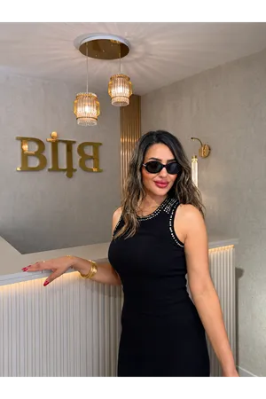 qustyle omuz taşlı elbise-siyah