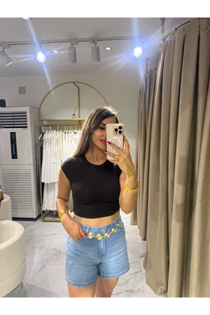 pamuk ve modal karışımlı crop top-koyukahve