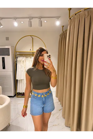 pamuk ve modal karışımlı crop top-haki