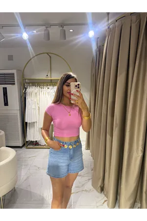 pamuk ve modal karışımlı crop top-pembe