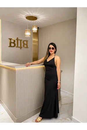 dilvin boncuk detaylı askılı elbise-acıkahve
