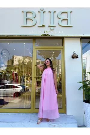 msperry güpür detay yaka bağcıklı elbise-pembe