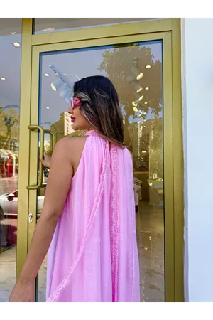 msperry güpür detay yaka bağcıklı elbise-pembe