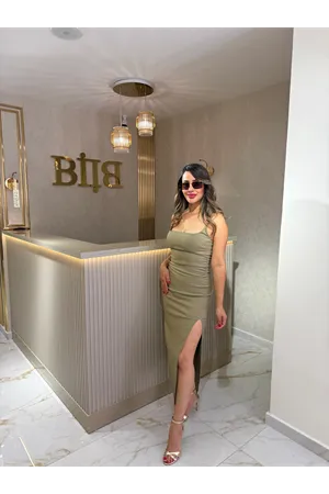 dilvin kare yaka midi elbise-haki