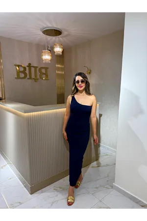 dilvin aksesuar detaylı midi triko elbise-lacivert