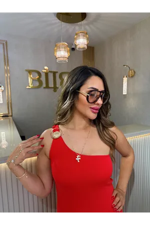dilvin aksesuar detaylı midi triko elbise-kırmızı