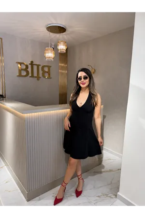 dilvin arka bölümü lastikli kısa elbise-siyah