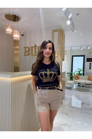 kral taç baskılı kadın tişört-siyah