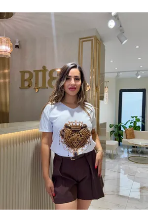 taç kalp leopar baskılı tişört-beyaz